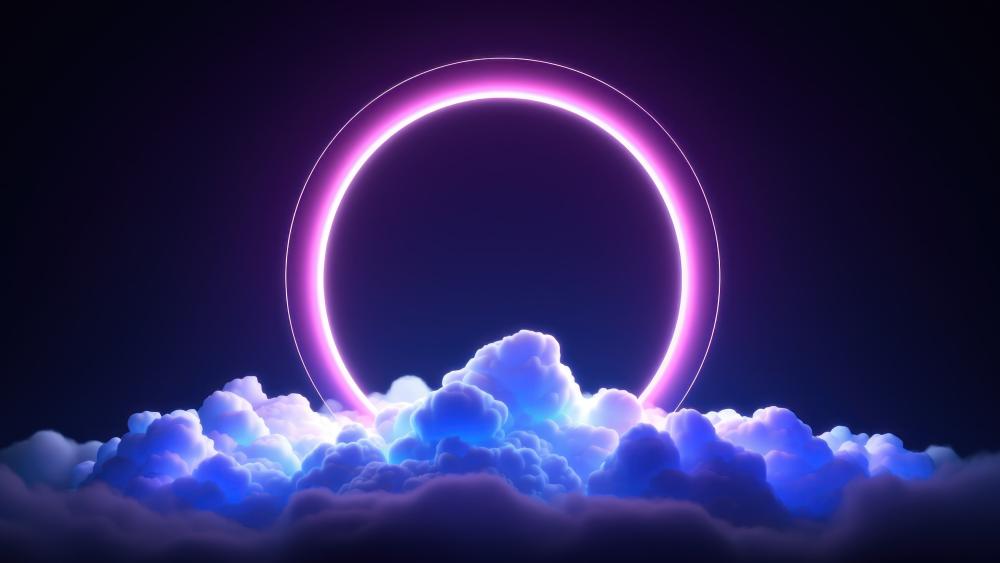 Neon Halo Above Ethereal Cloudscape wallpaper