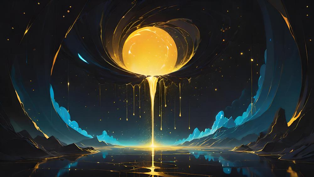 Glowing Golden Orb in a Surreal Dreamscape wallpaper