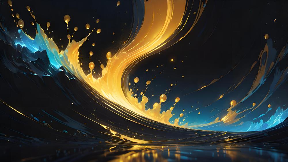 Golden Flow in Cosmic Blue wallpaper