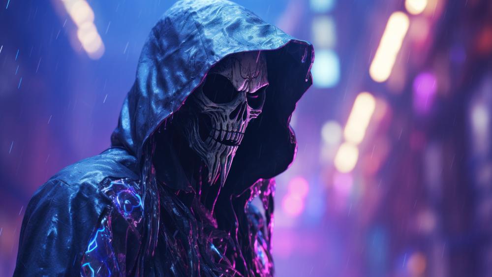Neon Reaper in Cyberpunk City wallpaper