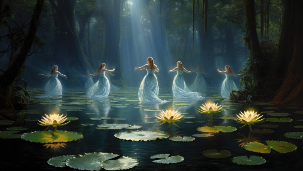Moonlit Dance of the Water Nymphs wallpaper