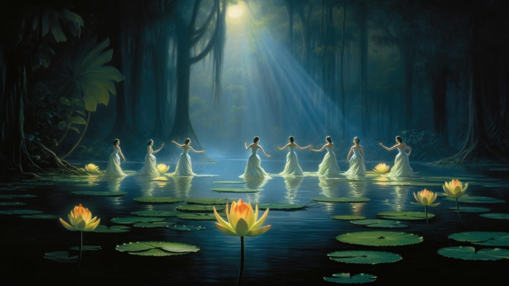 Enchanted Moonlight Dance in Mystic Swamp wallpaper