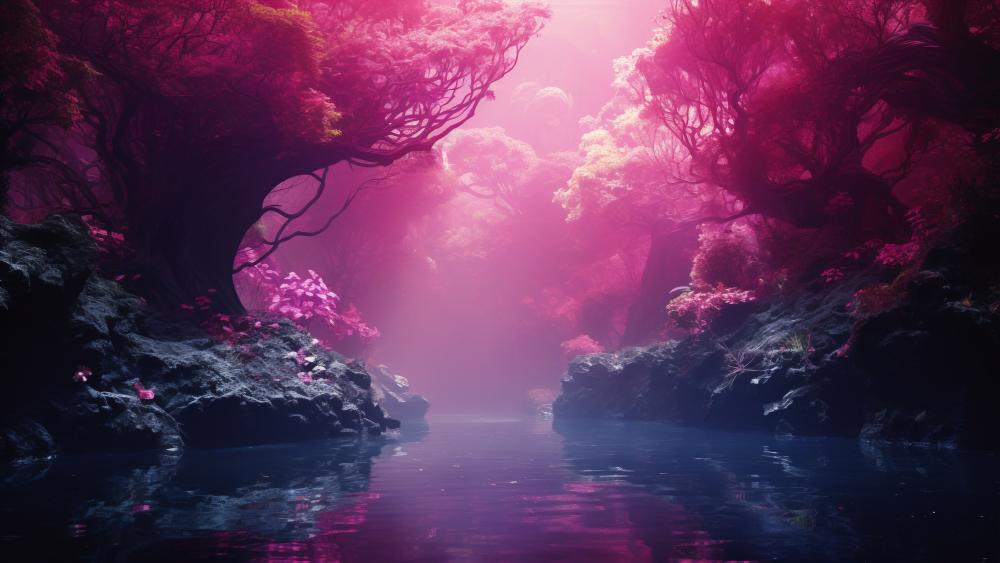 Mystical Pink Forest at Dawn wallpaper