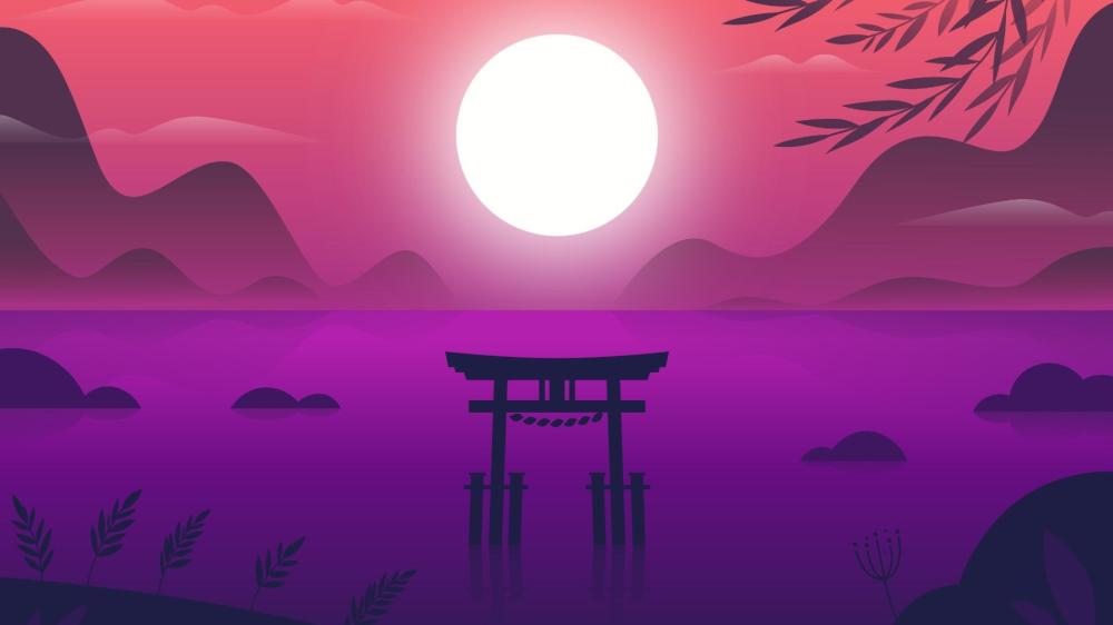 Tranquil Sunset at the Torii Gate wallpaper
