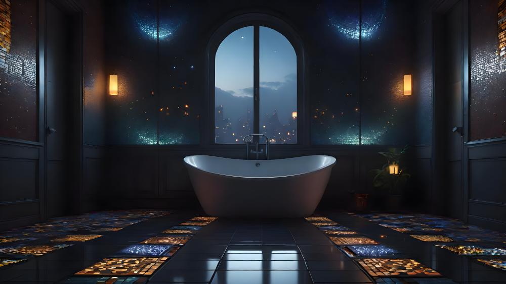 Twilight Serenity in a Luxurious Bath wallpaper