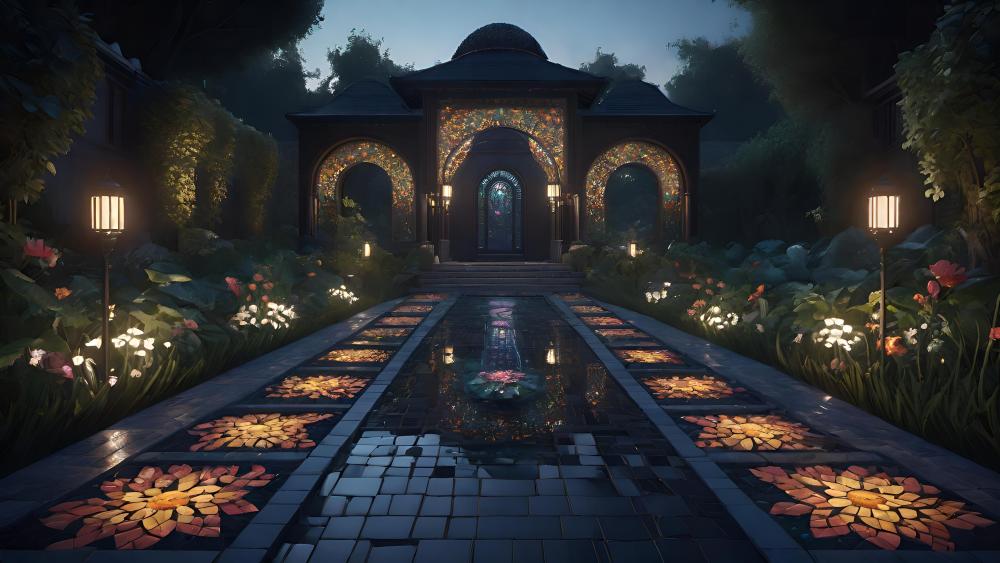 Enchanted Garden Pavilion at Twilight wallpaper