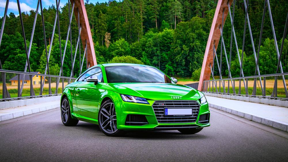 Vibrant Green Audi TTS on Bridge wallpaper