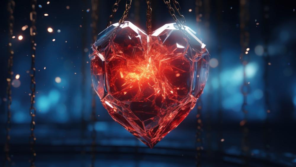 Shimmering Heart Suspended in Sapphire Dreams wallpaper