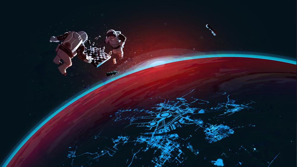 Astronauts' Cosmic Game of Chess wallpaper