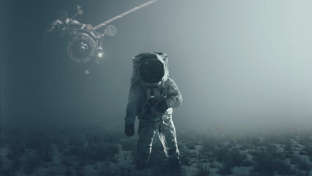Astronaut's Solitary Exploration in Monochrome wallpaper