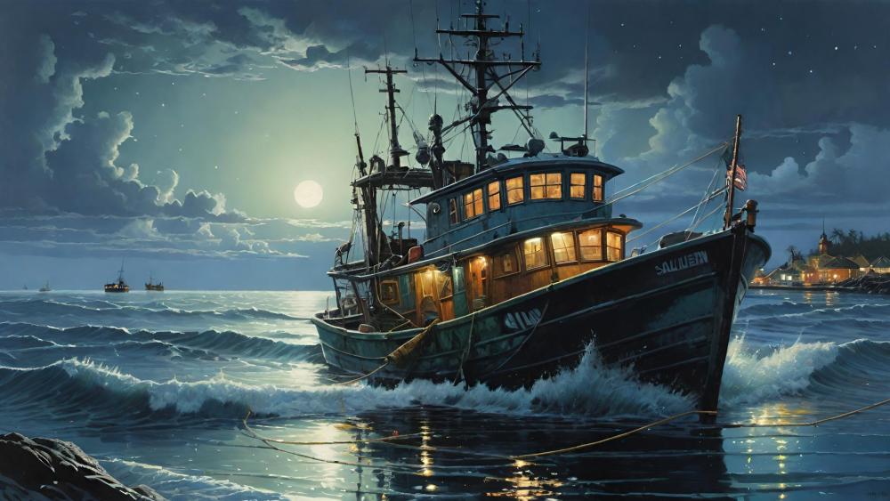 Moonlit Maritime Adventure wallpaper