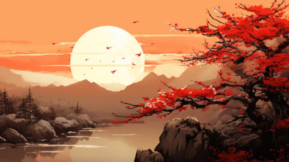 Sunset Serenity in Oriental Bliss wallpaper