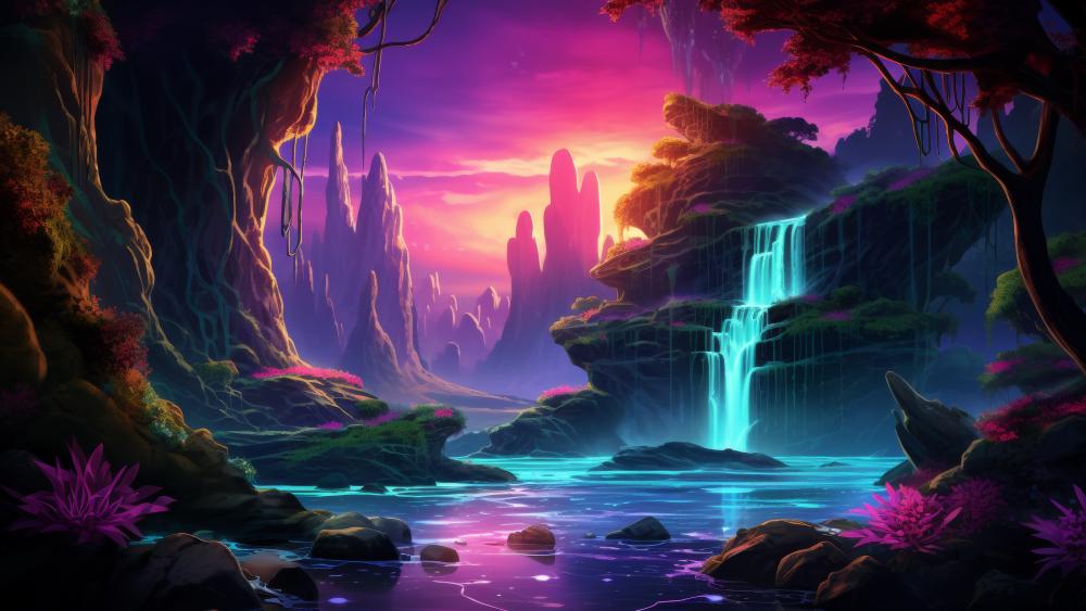 Mystical Waterfall at Twilight wallpaper