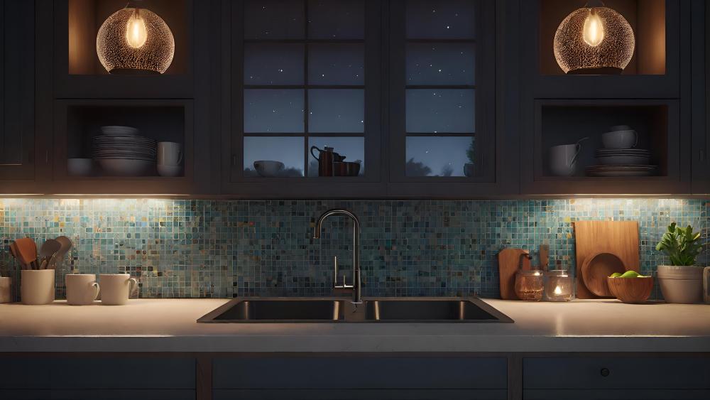Cozy Kitchen Nighttime Ambience wallpaper