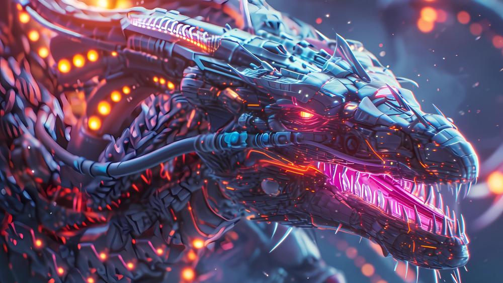 Futuristic Cyborg Dragon Aglow wallpaper
