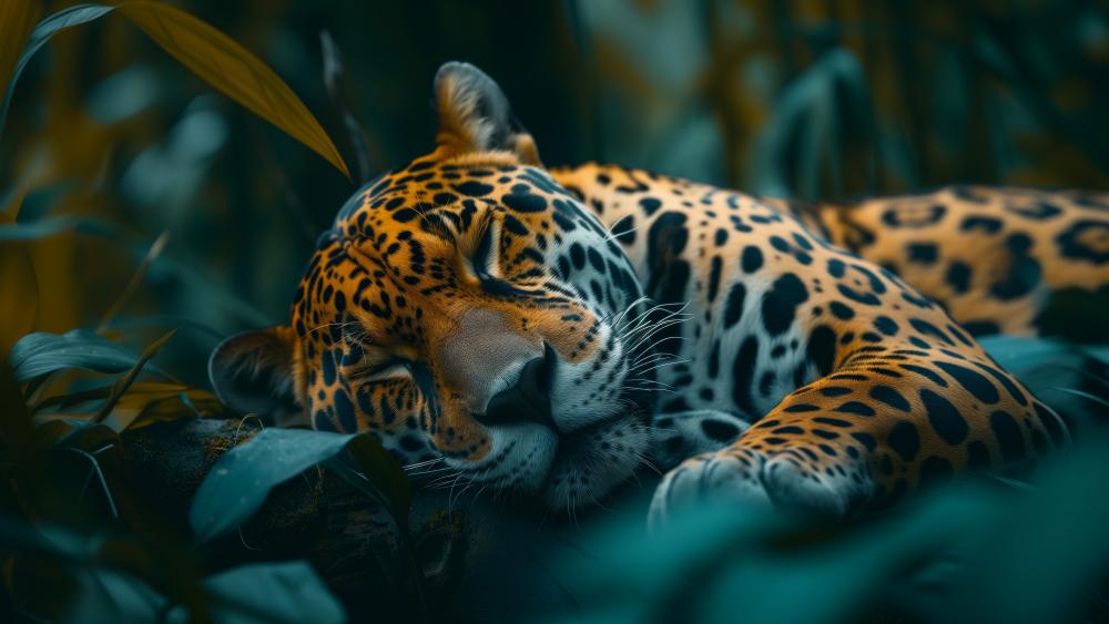 Slumbering Jaguar in Verdant Serenity wallpaper
