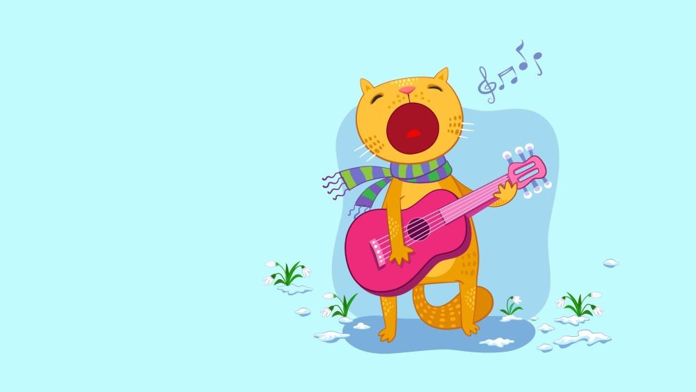 Musical Cat Serenade in Spring wallpaper
