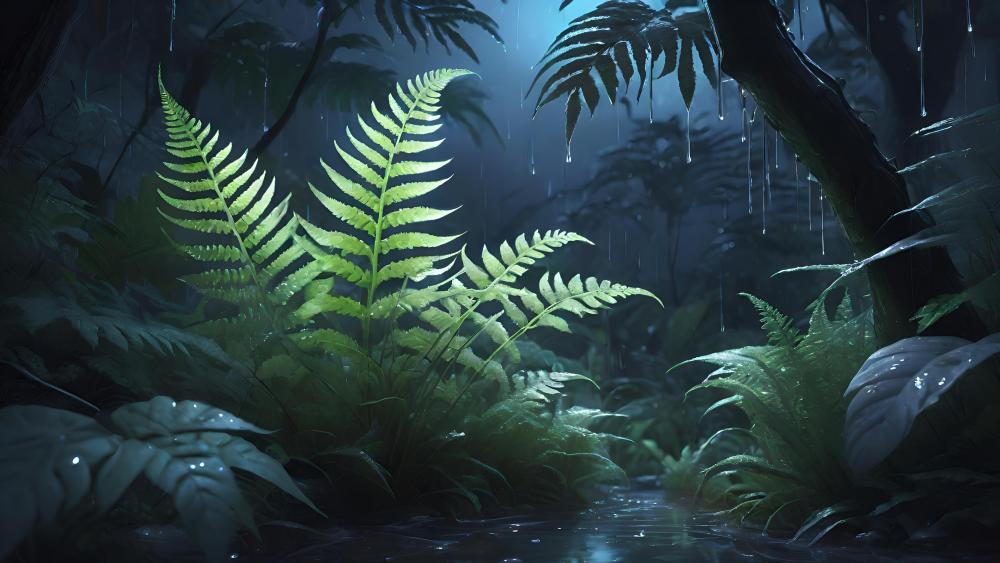 Mystical Rainforest Under Moonlight wallpaper