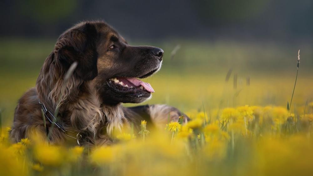 Majestic Leonberger in a Field of Gold wallpaper