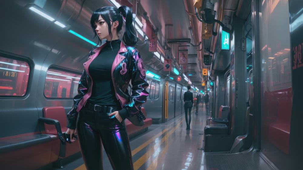 Futuristic Train Ride with Cyber Girl wallpaper