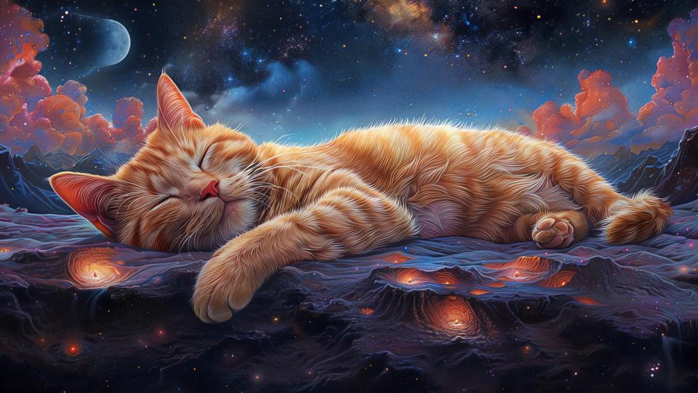 Dreaming Kitten in a Cosmic Slumber wallpaper