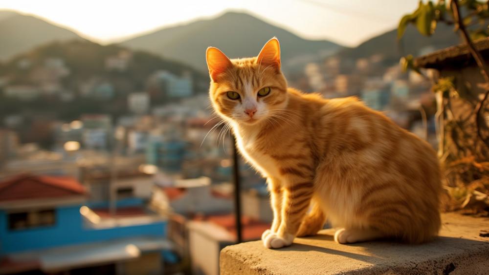 Ginger Tabby Cat Overlooking the City wallpaper