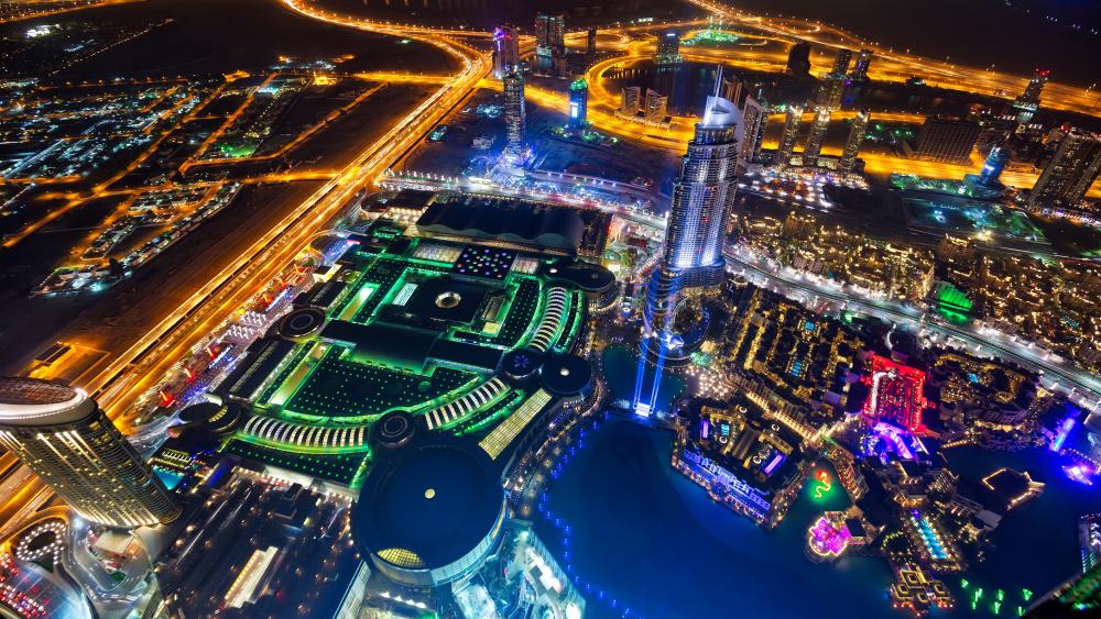 Dubai's Vibrant Nightscape wallpaper