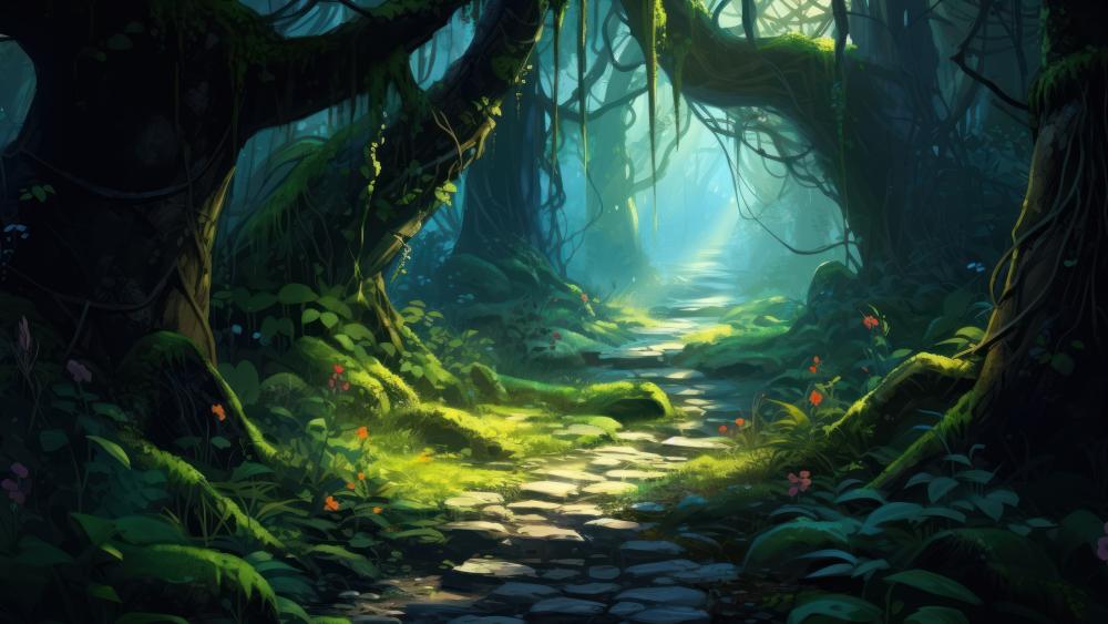 Mystical Path Through an Enchanted Forest wallpaper