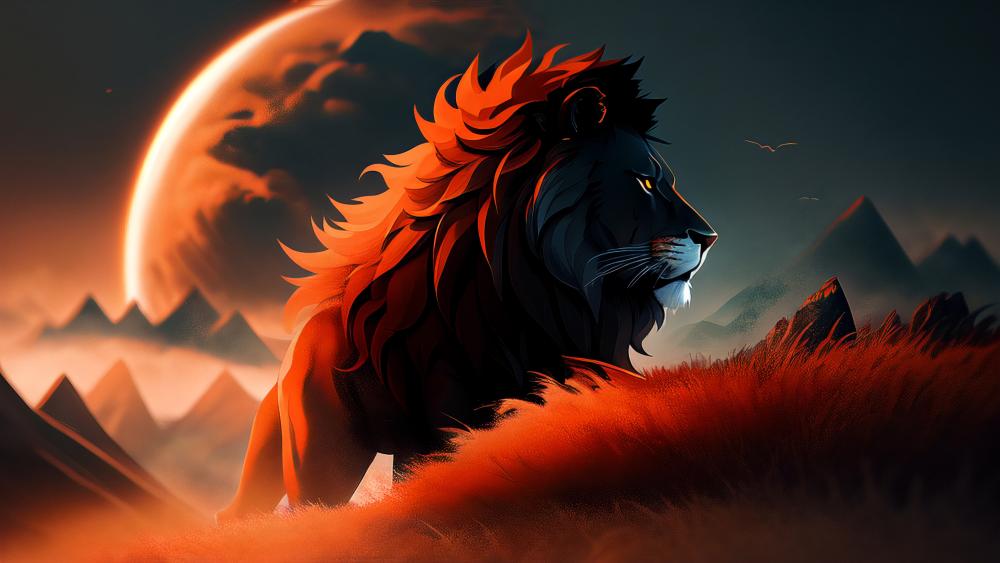 Majestic Lion Ruler Against Moonlit Sky wallpaper