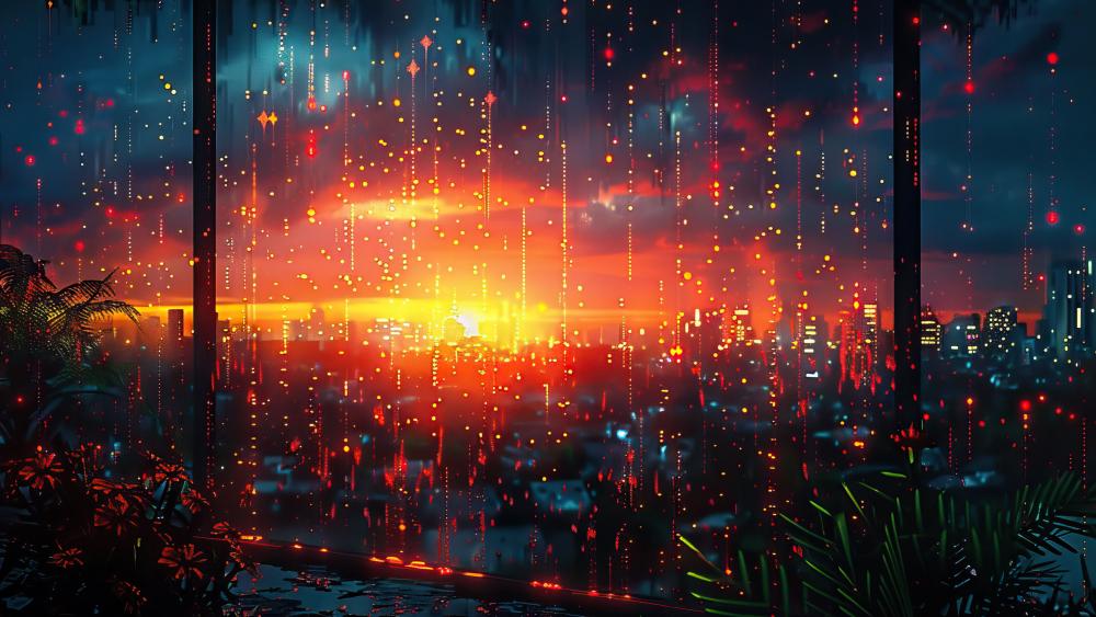 Twilight Glow Over Rain-Kissed Cityscape wallpaper