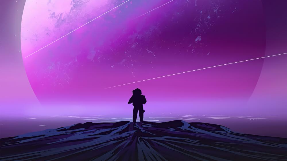 Astronaut's Journey in a Pink Nebula wallpaper