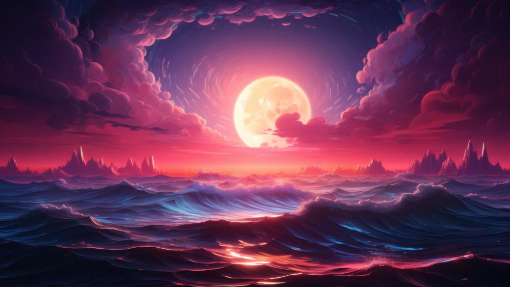 Lunar Glow Over Surreal Seas wallpaper