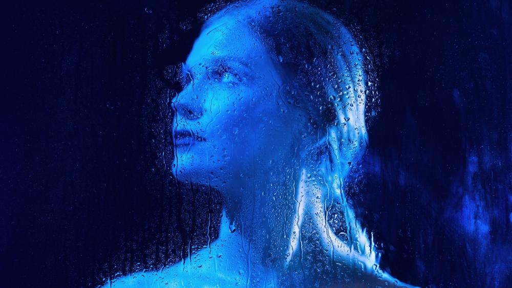 Ethereal Blue - Portrait in Rain Effect wallpaper