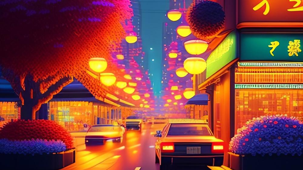 Neon Dreams in the Twilight city wallpaper