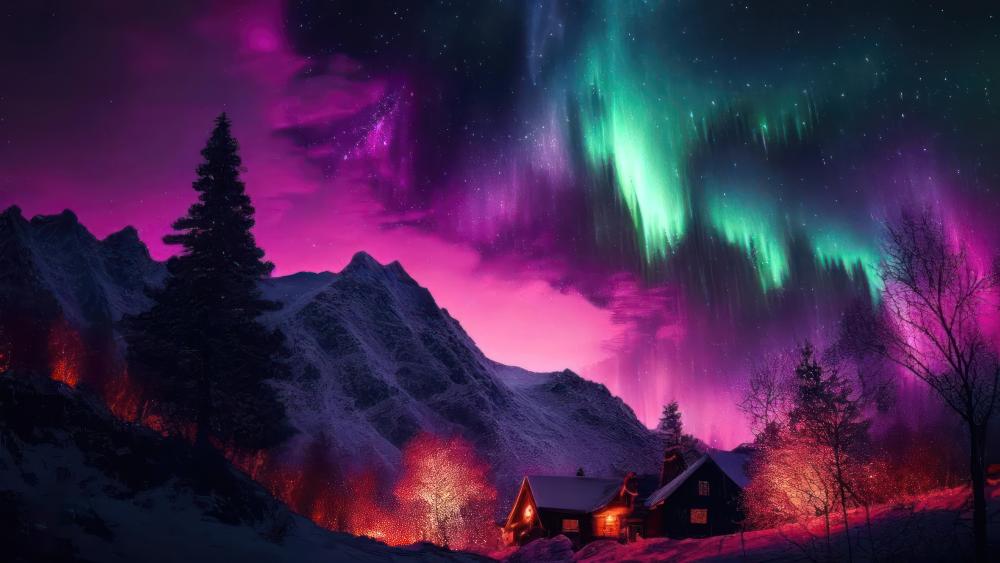 Enchanted Winter Night Under the Aurora Borealis wallpaper