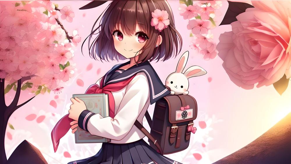 Springtime Stroll with a Kawaii Schoolgirl wallpaper