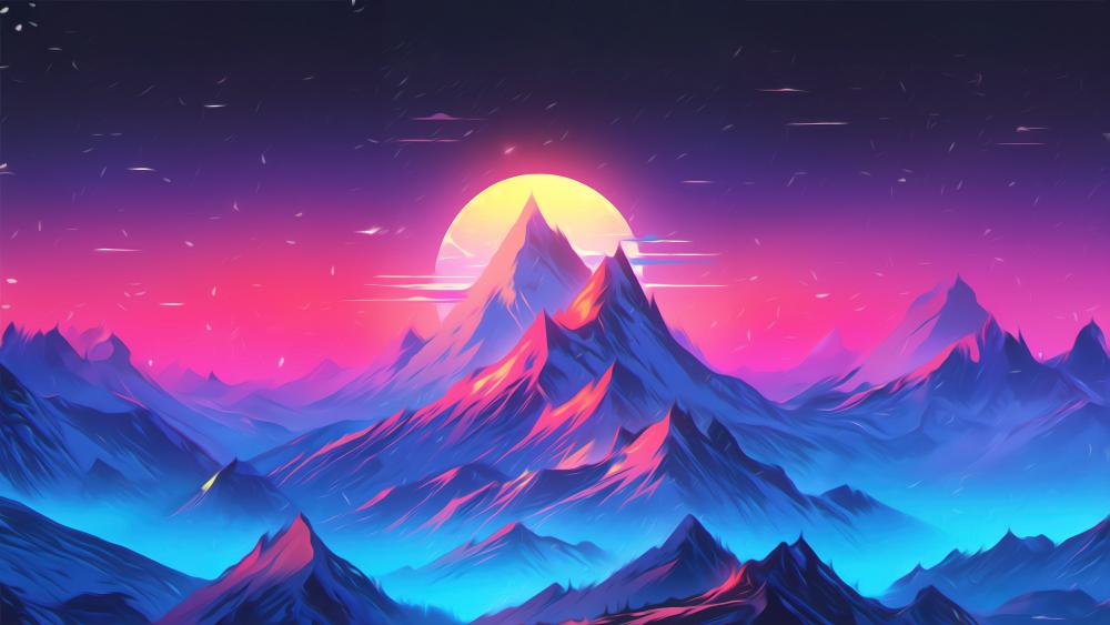 Neon Sunset Over Mystic Peaks wallpaper