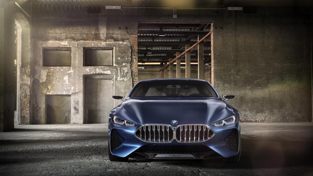 Blue BMW M8 Showcased in Industrial Elegance wallpaper
