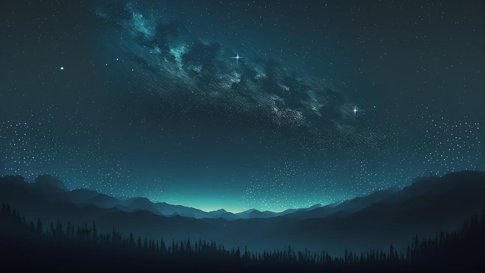 Starry Night Over Tranquil Mountains wallpaper