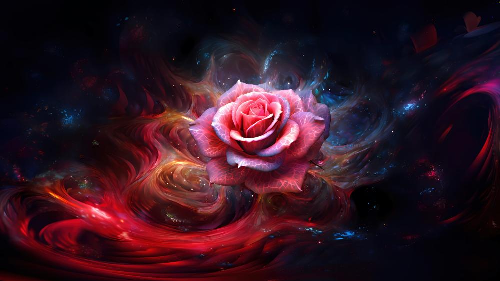 Vivid Rose in Cosmic Swirls wallpaper