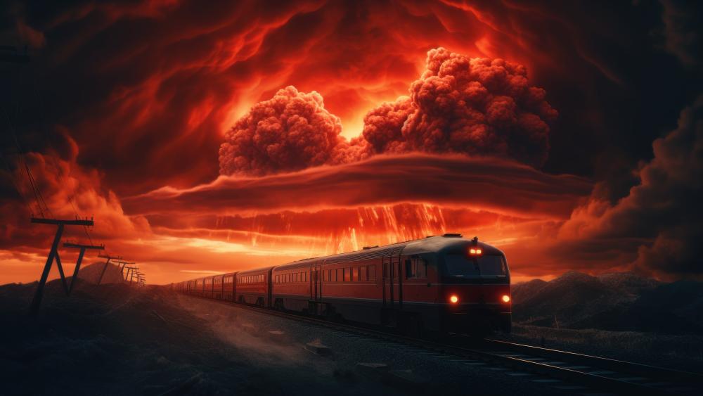 Train Journey Through Fiery Apocalypse wallpaper
