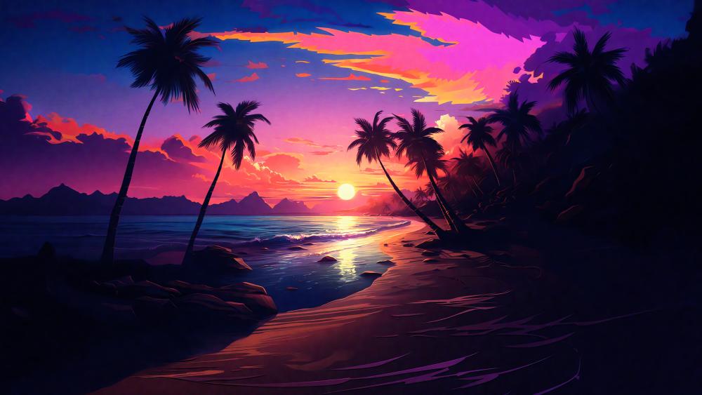 Tropical Sunset Dreamscape wallpaper