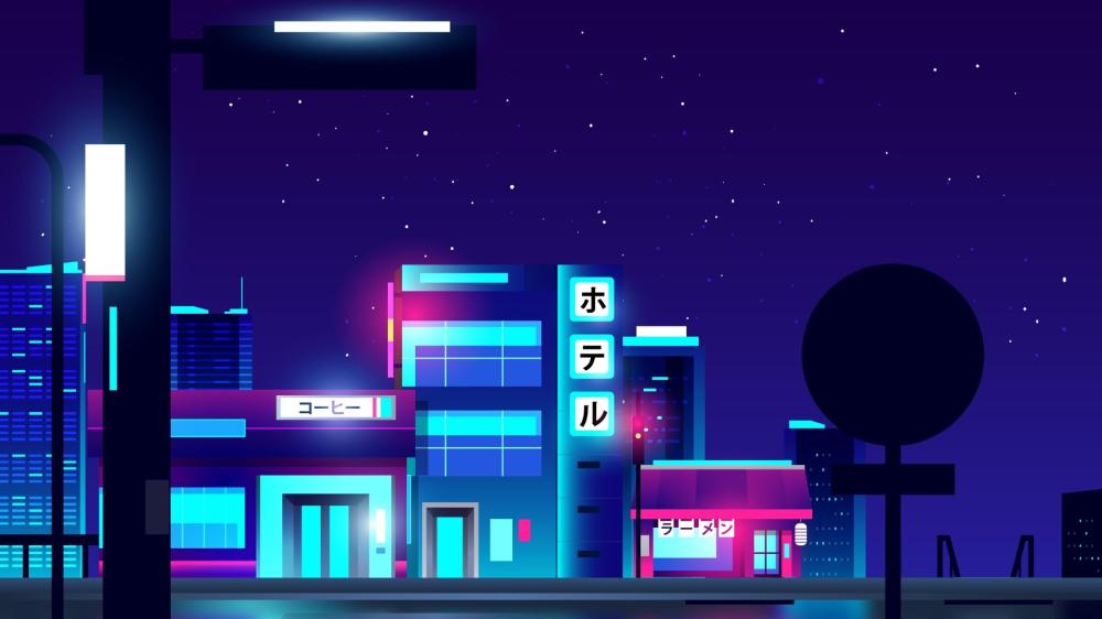 Neon Dreams in a Futuristic Anime Cityscape wallpaper