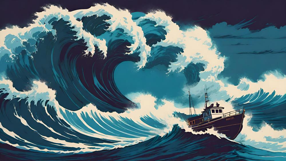 Boat Braving the Stormy Seas wallpaper