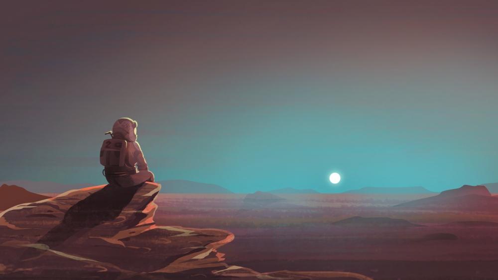 Astronaut's Dusk Vigil on Mars wallpaper