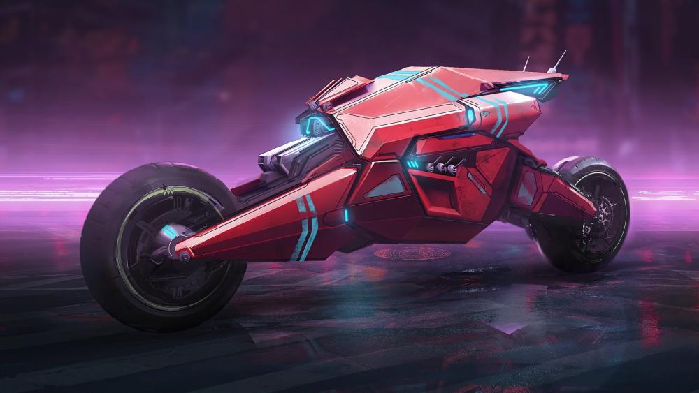 Futuristic Motorcycle on Neon-Lit Street wallpaper