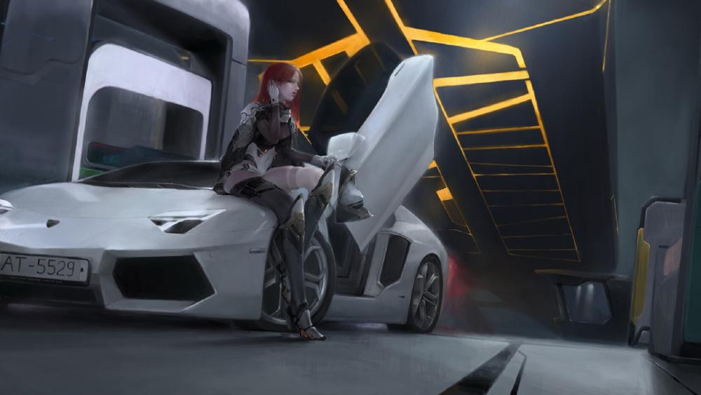 Futuristic Dystopia with Lamborghini Aventador wallpaper