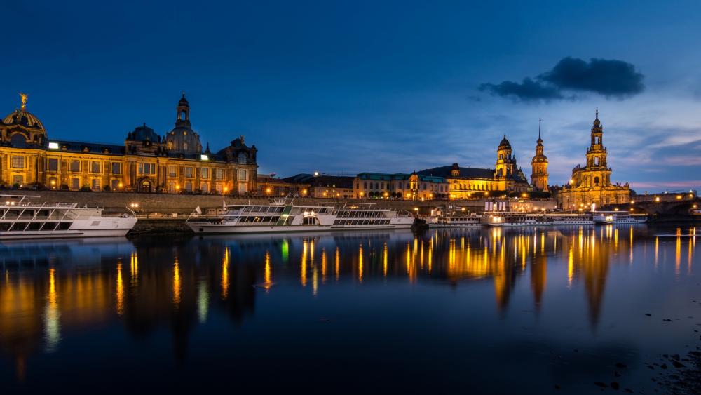 Dresden at Dusk: Reflective Beauty by the Elbe wallpaper