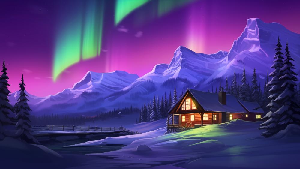Enchanted Winter Night Under the Aurora Borealis wallpaper