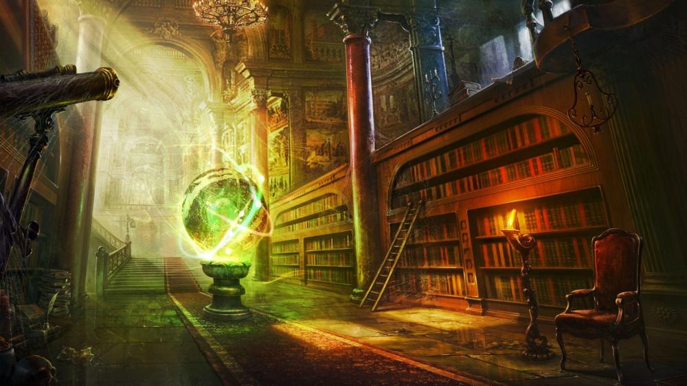 Mystical Library of Enchanted Wisdom wallpaper